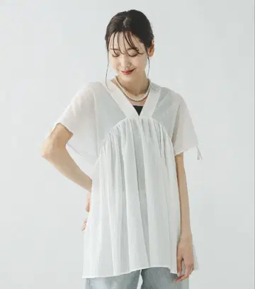 글로벌 워크 에어리 릴랙스 개더 블라우스 L 사이즈