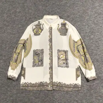 Vintage 긴팔 셔츠 티셔츠 화이트 올 패턴 상 070403