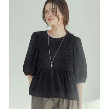 23구 SLOW 컷 자카드 블라우스 블랙 2024SS