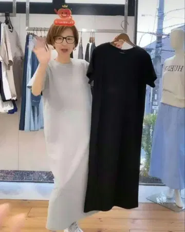 이시카와 라보 반팔 롱 원피스 블랙