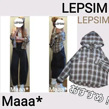 LEPSIM 이번 시즌 인기 봄/여름 소재 후드 부착 체크 셔츠 후드티