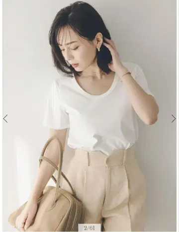 anuans 실크 터치 코튼 U 넥 T 화이트 M