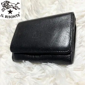 IL BISONTE 일비종떼 두겹 지갑 가죽 블랙 코인 케이스 포함
