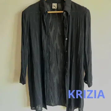 KRIZIA 시어 올 패턴 롱 블랙 긴팔 셔츠 가디건
