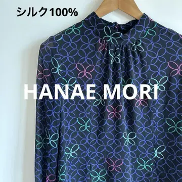 HANAE MORI 실크 100% 긴팔 올 패턴 블라우스