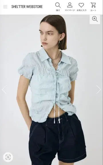 SHIRRING RIBBON SHIRT / 셔링 리본 셔츠 스카이블루