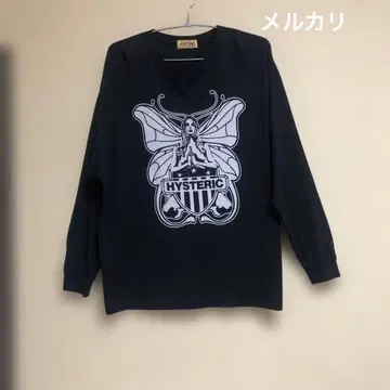 HYSTERIC 긴팔 티셔츠 네이비 버터플라이 디자인