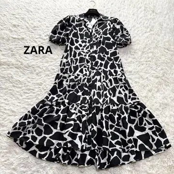 ZARA 자라 제브라 패턴 티어드 셔츠 원피스 퍼프 슬리브 모노톤