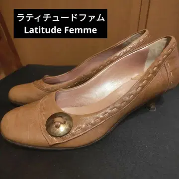 Latitude Femme 브라운 가죽 플랫 슈즈 버튼 장식