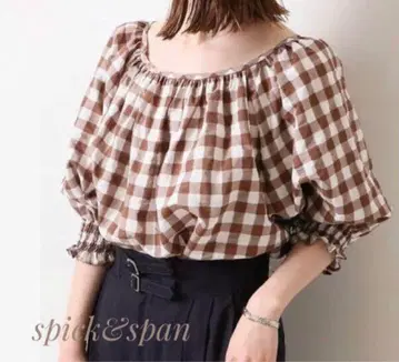 Spick&Span 스픽 앤 스팬 깅엄 개더 볼륨 블라우스