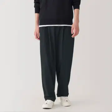 무인양품 건조하기 쉬운 이지 턱 와이드 팬츠 L 블랙 블랙