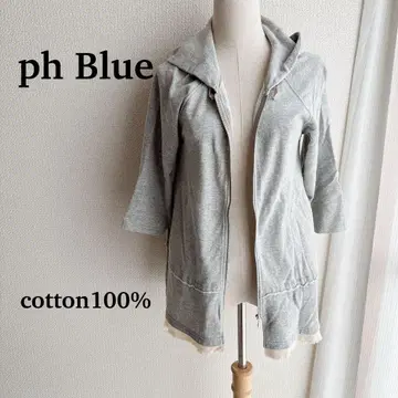 ph Blue 면100% 후드티 7부 소매 밑단 프릴