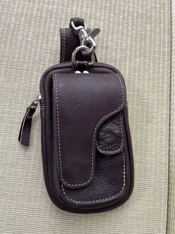 천연 가죽 벨트 파우치 다크 브라운