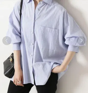 Spick & Span 스트라이프 펄 버튼 돌먼 오버 셔츠