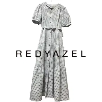 REDYAZEL 도트 무늬 티어드 롱 원피스 화이트 퍼프 슬리브