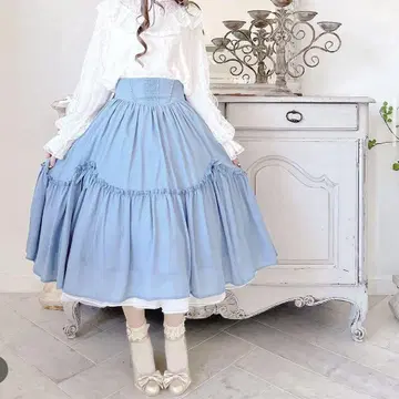 axesfemme kawaii 빈티지 쉬폰 스커트 블루