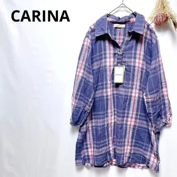 카리나 셔츠 블라우스 오픈 카라 체크 무늬 튜닉 체형 커버 세련된