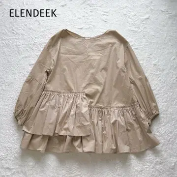 새상품급 ELENDEEK 개더 티어드 하프 슬리브 블라우스 베이지