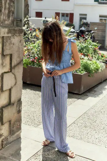ZARA 자라 롤 다운 허리 스트라이프 팬츠