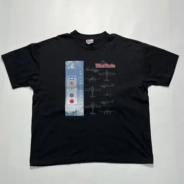 90s Hanes USA제 빈티지 티셔츠 XL 블랙 전투기 6690