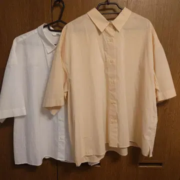 유니클로 2XL 베이지 화이트 박스 실루엣 셔츠 여성용
