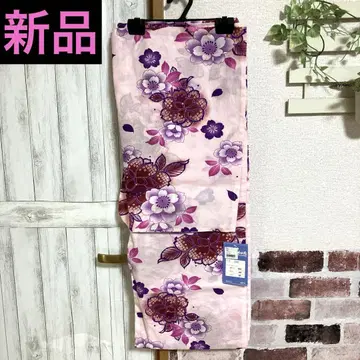 새상품 유카타 여성용 핑크 보라색 꽃무늬