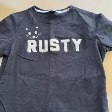 RUSTY 고양이 디자인 반팔 티셔츠 블랙
