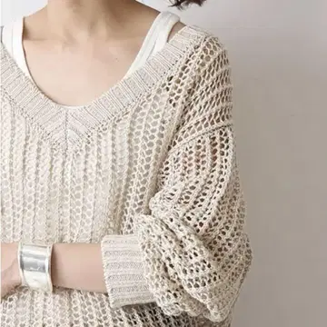 프레임워크 린넨 100% 린넨 메쉬 V 넥 풀오버 내추럴