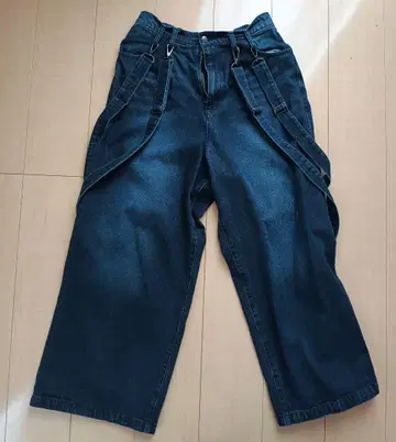 cussil 서스펜더 와이드 데님 팬츠 네이비