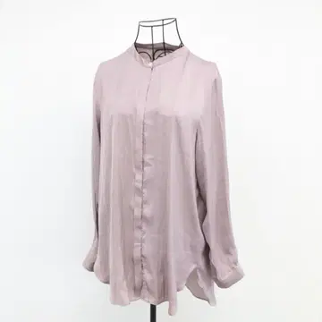 아베베 블라우스 M 핑크 밴드 카라 비침 긴팔 무지 긴 기장 봄/가을