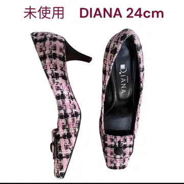 미사용 다이애나 핑크, 블랙 트위드 펌프스 24cm