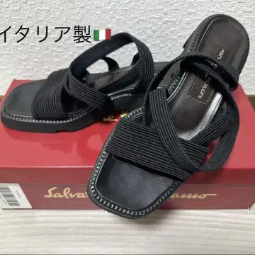 이탈리아제 블랙 가죽 & 패브릭 샌들