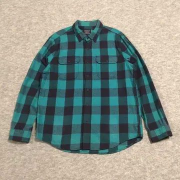 AMERICAN EAGLE 긴팔 플란넬 셔츠 그린 코튼 070403