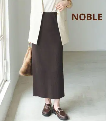 새상품급 2024 NOBLE 양철 골지 타이트 스커트 브라운 S 일본제