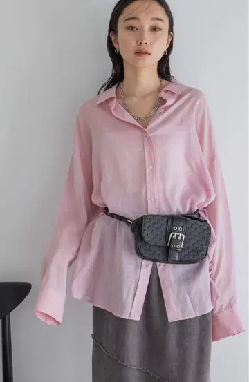 지나시스 텐셀 린넨 시어 셔츠 핑크 (23) 새상품