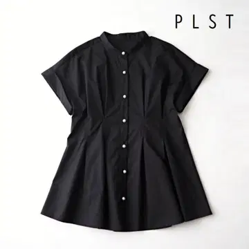 PLST 플라스테 펄 버튼 페플럼 블라우스 블랙 S