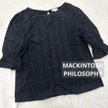MACKINTOSH 7부 소매 프릴 레이스 자수 블라우스 블랙