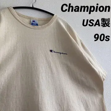 USA제 챔피온 파랑 택 스크립트 로고 티셔츠 레어 컬러 90s