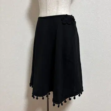 MARY QUANT 마리콴트 니트 스커트 블랙 플라워 모티브 M