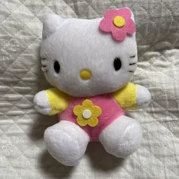 헤이세이 레트로 산리오 앉은 키티 꽃 봉제 인형 1999년 제작 레어