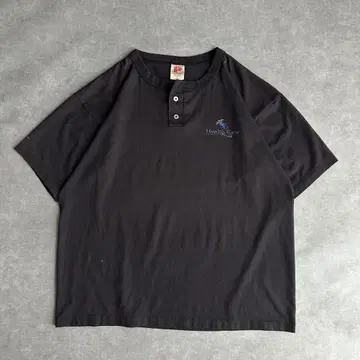 90s 헨리넥 티셔츠 로고 프린트 USA제 싱글 스티치