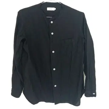 RINEN 린넨 린넨 평직 밴드 카라 셔츠 블랙