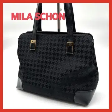 MILA SCHON 하운드 투스 패턴 블랙 핸드백