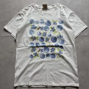 00s COMFORT COLORS 블루베리 프린트 티셔츠 꽃 과일