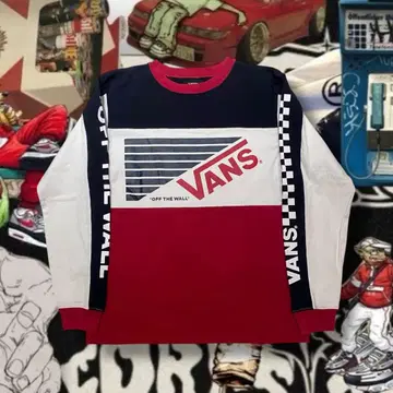 VANS 스케이터 y2k 모터 사이클 멀티 컬러 소매 프린트 롱 T