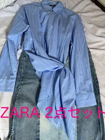 자라 스트라이프 긴팔 셔츠 데님 스커트 2개 세트