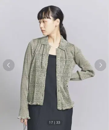 레이스 플리츠 셔츠 워셔블 블루