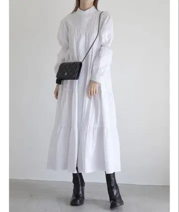 티어드 셔츠 원피스/화이트