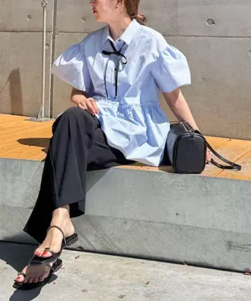 노리즈 페플럼 리본 셔츠 블라우스