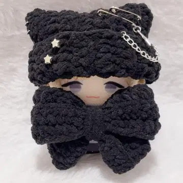모코 블랙] 큰 리본이 달린 고양이 귀 니트 모자 10cm 니지파펫 의류